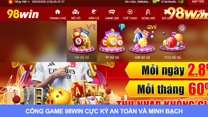 Chơi xổ số tại 98win rất an toàn