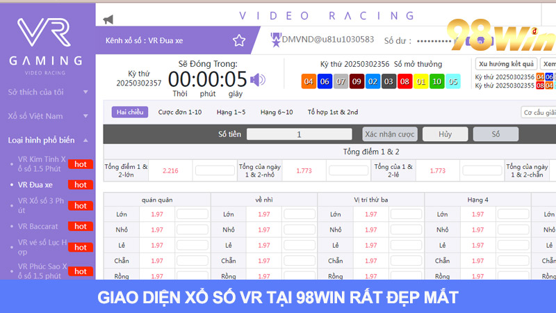 Lợi thế về giao diện của xổ số VR tại 98win